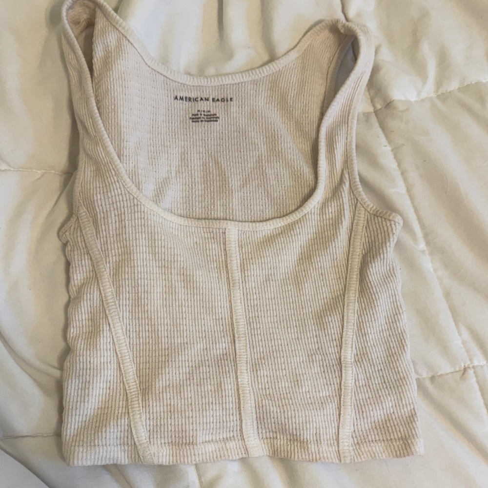 American Eagle Outfitters Cream Ribbed Tank Top